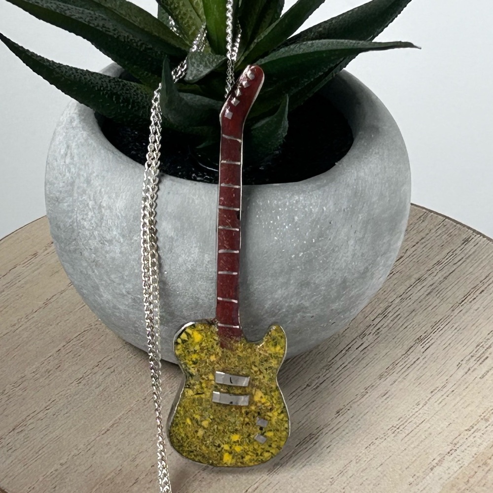 RARE Navajo Signed JB Yellow Turquoise Pendant Native American Jewelry Pueblo